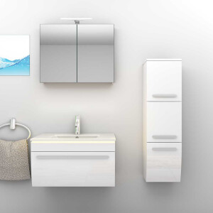 Badmöbel Set Gently 3 V2-R Weiß Badezimmermöbel Badspiegel Waschtisch 80 cm ohne LED-Beleuchtung
