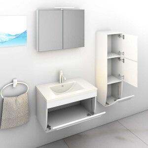 Badmöbel Set Gently 3 V2-R Weiß Badezimmermöbel Badspiegel Waschtisch 80 cm ohne LED-Beleuchtung