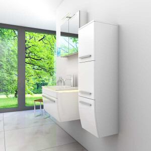 Badmöbel Set Gently 3 V2-R Weiß Badezimmermöbel Badspiegel Waschtisch 80 cm ohne LED-Beleuchtung