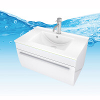 Badmöbel Set Gently 3 V2-R Weiß Badezimmermöbel Badspiegel Waschtisch 80 cm ohne LED-Beleuchtung