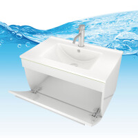 Badmöbel Set Gently 3 V2-R Weiß Badezimmermöbel Badspiegel Waschtisch 80 cm ohne LED-Beleuchtung