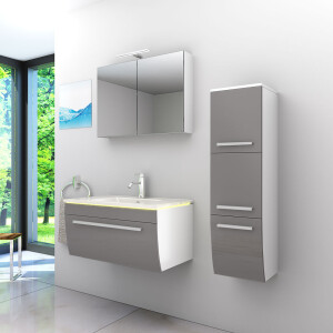 Bathroom furniture set Gently 3 v2-r white/grey Bathroom furniture Bathroom mirror Washbasin 80 cm with 1x 5w led / energy box