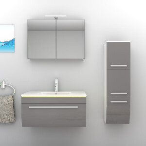 Bathroom furniture set Gently 3 v2-r white/grey Bathroom furniture Bathroom mirror Washbasin 80 cm with 1x 5w led / energy box