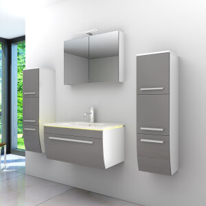 Bathroom furniture set Gently 3 v3 White/grey Bathroom furniture Bathroom mirror Washbasin 80 cm without LED lighting