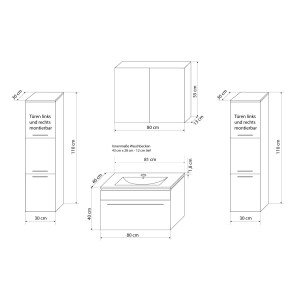 Bathroom furniture set Gently 3 v3 White/grey Bathroom furniture Bathroom mirror Washbasin 80 cm without LED lighting