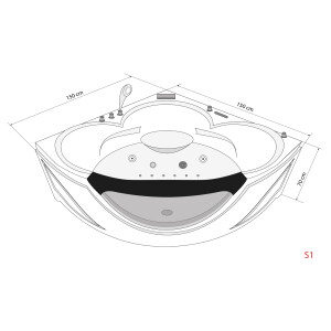 Whirlpool Vollausstattung Pool Badewanne Eckwanne Wanne W25-TH-ALL150x150cm Reinigungsfunktion