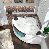 Whirlpool Vollausstattung Pool Badewanne Eckwanne Wanne W25-TH 150x150cm passive Schlauch-Reinigung