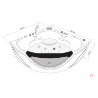 Whirlpool Vollausstattung Pool Badewanne Eckwanne Wanne W25-TH 150x150cm passive Schlauch-Reinigung