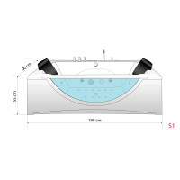 Whirlpool Pool Badewanne Eckwanne Wanne W81R-TH-A-SC 90x180cm mit Radio+Farblicht, aktive Schlauch-Reinigung