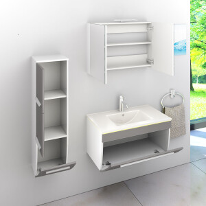 Bathroom furniture set Gently 3 v2-l white/grey Bathroom furniture Bathroom mirror Washbasin 80 cm