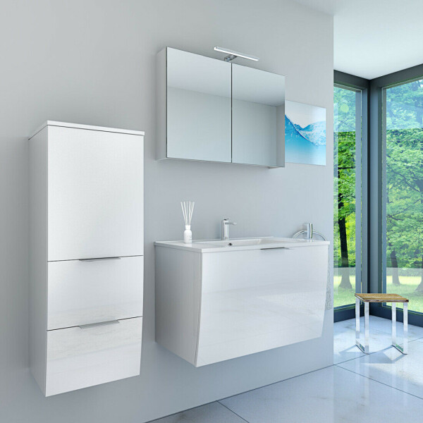 Badmöbel Set Gently 1 V2 L Weiß MDF Waschtisch 80cm