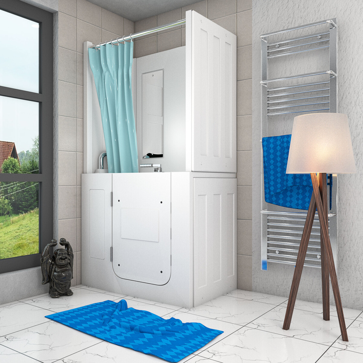 Seniorendusche und Kombination Wanne mit Whirlpool S08D-WP-TH-A-L 68x110x205cm