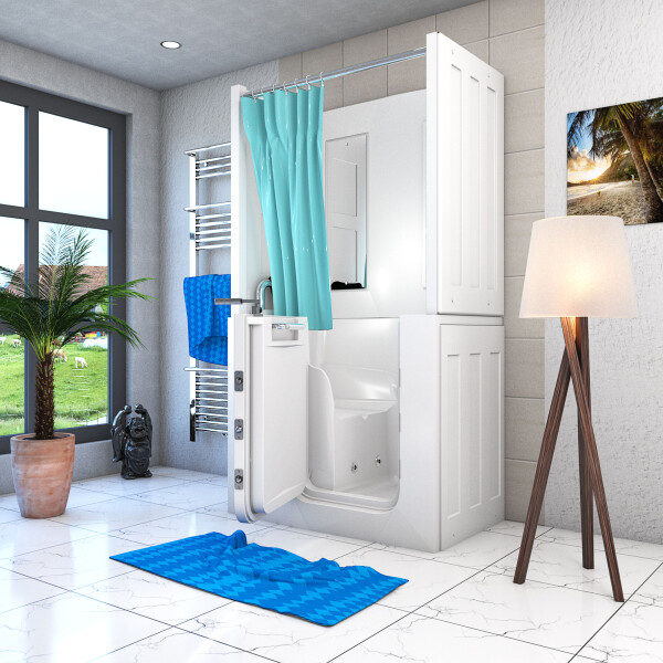 Seniorendusche und Kombination Wanne mit Whirlpool S08D-WP-TH-B-L 110x68x205cm