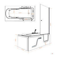 Seniorendusche Kombi Duschkabine Whirlpool Seniorenwanne mit Tür S17D-EH-WP-L-ALL 150x75x210 cm