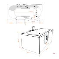 Seniorenwanne mit Tür Whirlpool S12-WP-L-ALL Badewanne 170x85cm