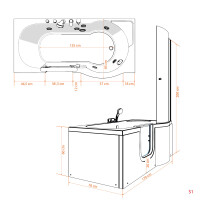 Seniorendusche und Wanne mit Whirlpool S12D-EH-AIR-L-ALL Dusche 170x85cm
