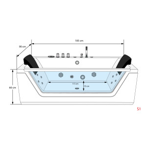Whirlpool mit Reinigungsfunktion Pool Badewanne Wanne AcquaVapore W83-TH-C 180x90