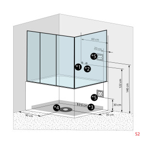 Kombination Badewanne Dusche K80-WS-EH-A-EC-EA Duschtempel 100x180 cm 2K Scheibenversiegelung