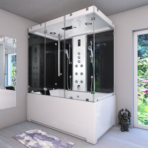 Kombination Badewanne Dusche K80-SW-TH-A-EC-SC-EA Duschtempel 100x180 cm Schlauchreinigung + Scheibenversiegelung