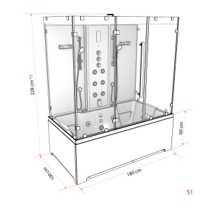 Kombination Badewanne Dusche K80-SW-TH-A-EC-SC-EA Duschtempel 100x180 cm Schlauchreinigung + Scheibenversiegelung