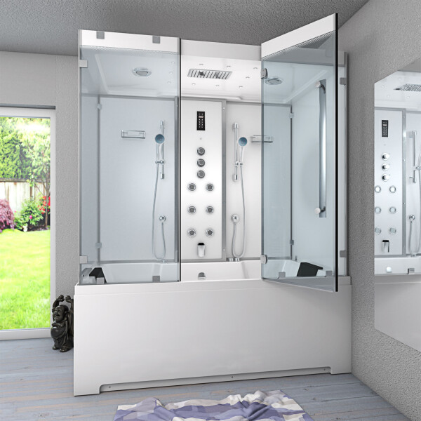 Kombination Badewanne Dusche K80-WS-TH-C-EC-EA Duschtempel 180x100 cm 2K Scheibenversiegelung