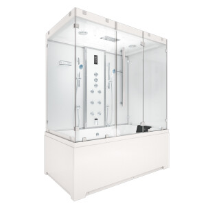 Kombination Badewanne Dusche K80-WS-TH-C-EC-EA Duschtempel 180x100 cm 2K Scheibenversiegelung