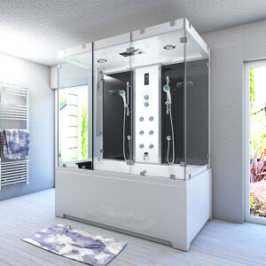 Kombination Badewanne Dusche K80-SW-EH-B-SC-EA Duschtempel 180x100 cm aktive Schlauch-Reinigung
