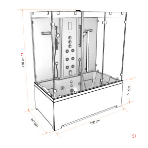 Kombination Badewanne Dusche K80-SW-EH-B-SC-EA Duschtempel 180x100 cm aktive Schlauch-Reinigung