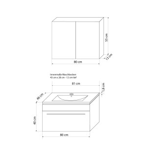 Bathroom furniture set Gently 3 v1 white/grey mdf washbasin 80cm with 1x 5w LED spotlight