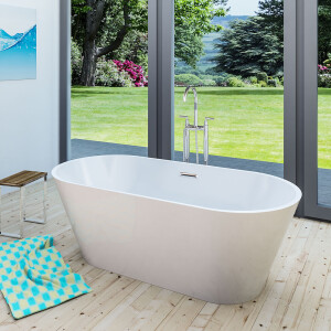 freistehende Badewanne Wanne Acryl F01 170x80cm mit Armatur AF03