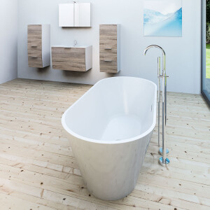 freistehende Badewanne Wanne Acryl F01 170x80cm mit Armatur AF03