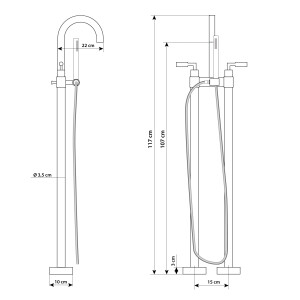 freestanding whirlpool f23 180cm with fitting af02