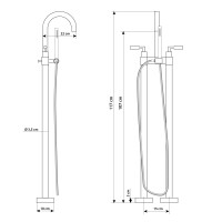 freistehende Badewanne F26 170x80cm Whirlpool Luft & Wasser mit Armatur AF03