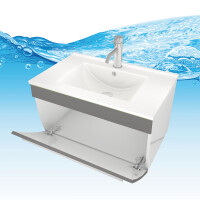 Badmöbel Set Gently 3 V1 Weiß/Grau MDF Waschtisch 70cm mit Leuchtspiegel LSP02 100x70 cm
