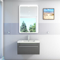 Badmöbel Set Gently 3 V1 Weiß/Grau MDF Waschtisch 70cm mit Leuchtspiegel LSP02 100x70 cm