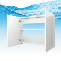 Badmöbel Set Gently 3 V1 Weiß/Grau MDF Waschtisch 70cm mit Leuchtspiegel LSP02 100x70 cm