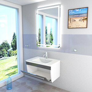 Badmöbel Gently 3 V1 Weiß/Grau 70cm + Leuchtspiegel LSP03 cm