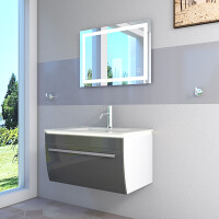 Badmöbel Set Gently 3 V1 Weiß/Grau MDF Waschtisch 70cm mit Leuchtspiegel LSP03 70x50 cm