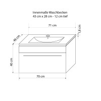 Badmöbel Set Gently 3 V1 Weiß/Grau MDF Waschtisch 70cm mit Leuchtspiegel LSP03 70x50 cm