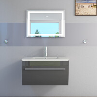 Badmöbel Set Gently 3 V1 Weiß/Grau MDF Waschtisch 70cm mit Leuchtspiegel LSP03 70x50 cm