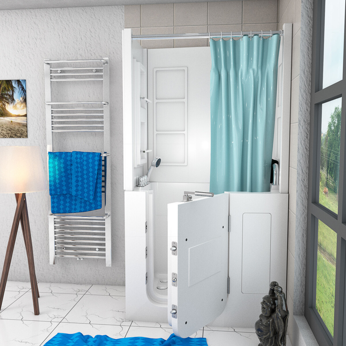 Seniorendusche und Sitzwanne Kombination Wanne mit Tür S08D-TH-C-R 110x68x205cm