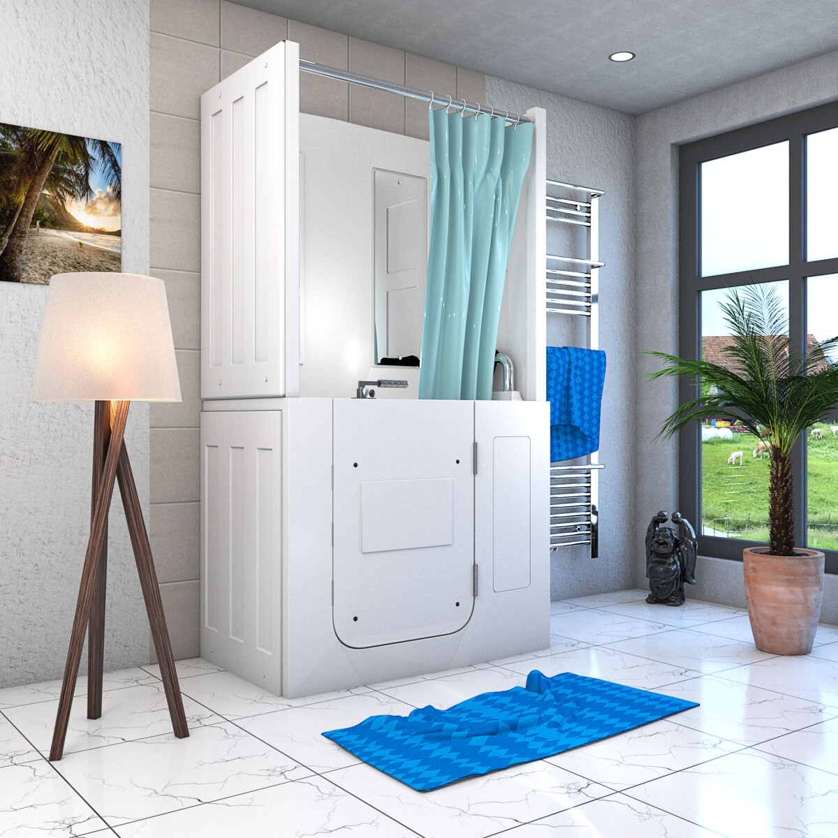 Seniorendusche und Kombination Wanne mit Whirlpool S08D-WP-B-R 110x68x205cm