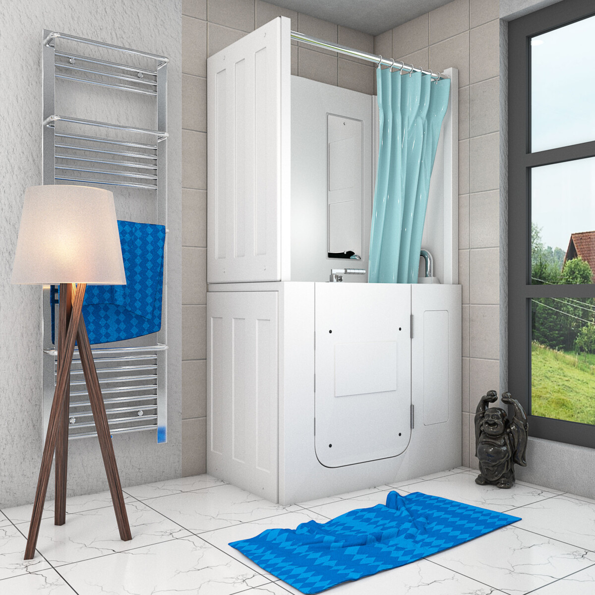 Seniorendusche und Kombination Wanne mit Whirlpool S08D-WP-TH-C-R 110x68x205cm
