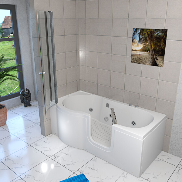 Seniorendusche und Wanne mit Whirlpool S12D-WP-R-ALL Dusche 85x170cm ohne 2K Scheiben Versiegelung