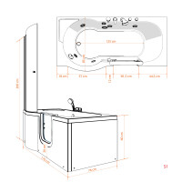 Seniorendusche und Wanne mit Whirlpool S12D-WP-R-ALL Dusche 85x170cm ohne 2K Scheiben Versiegelung
