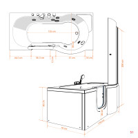 Seniorendusche und Badewanne mit Tür S12D-L Dusche 170x85cm