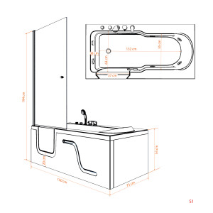 Seniorendusche und Sitzwanne Kombination Wanne mit Tür S17D-R-ALL 75x150x194cm
