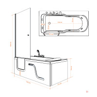 Seniorendusche und Sitzwanne Kombination Wanne mit Tür S17D-R-ALL 75x150x194cm