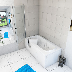 Seniorendusche Kombi Duschkabine Whirlpool Seniorenwanne mit Tür S17D-WP-R-ALL 75x150x210 cm