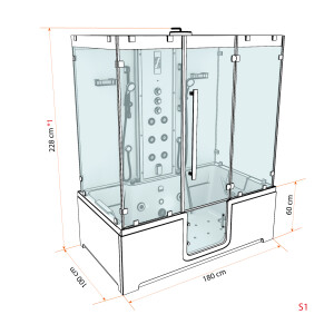 Kombination Badewanne Dusche K88-SW-EH-C-ALL Duschtempel 180x100 cm